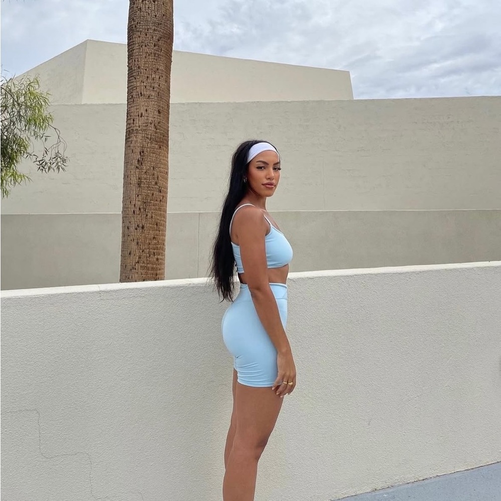 Light Blue Women’s High-Waist Bike Shorts - Picture 3 of 8